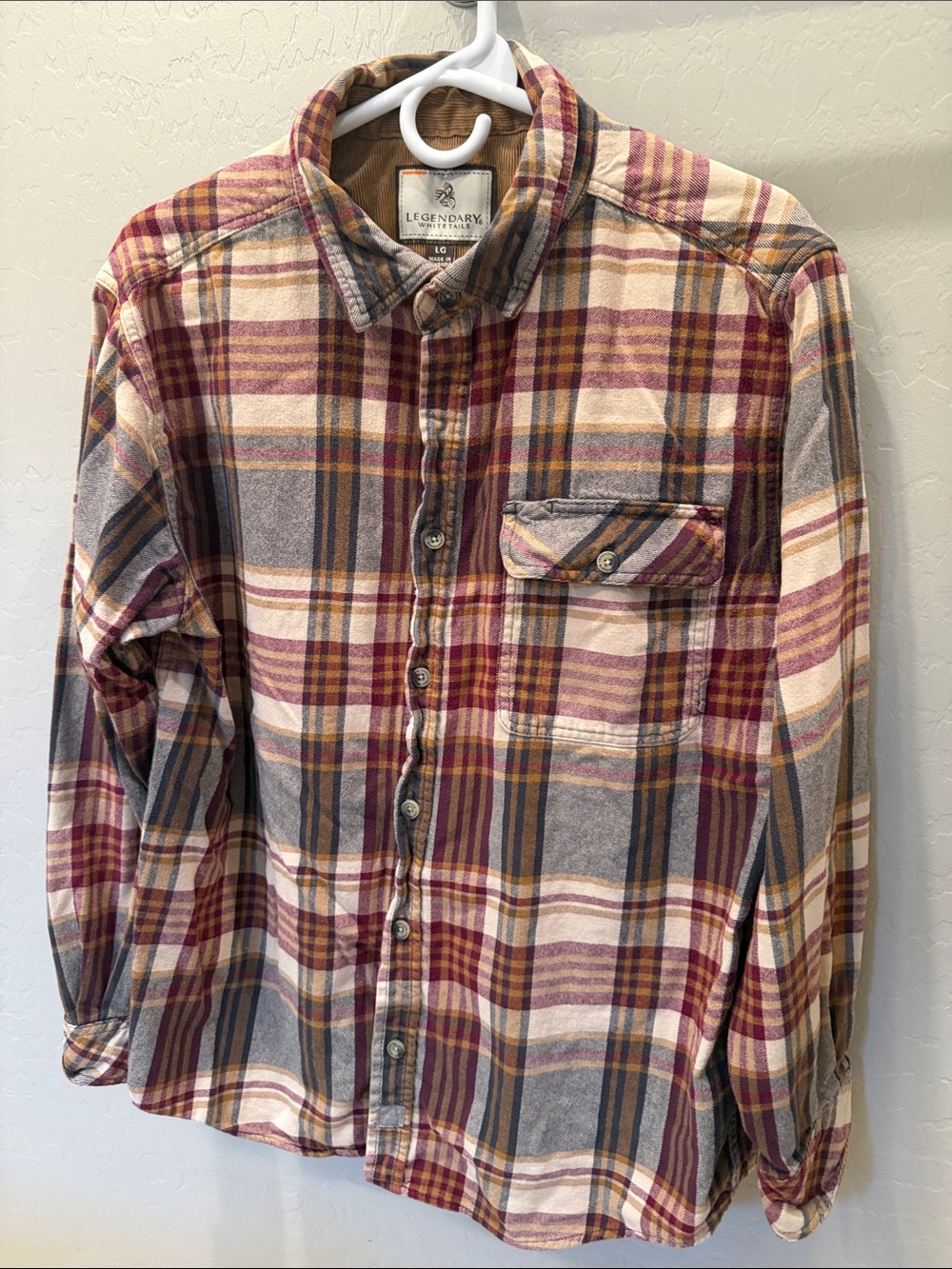 Legendary Whitetails Plaid Button-Down Shirt in Burgundy, Gray and Tan
